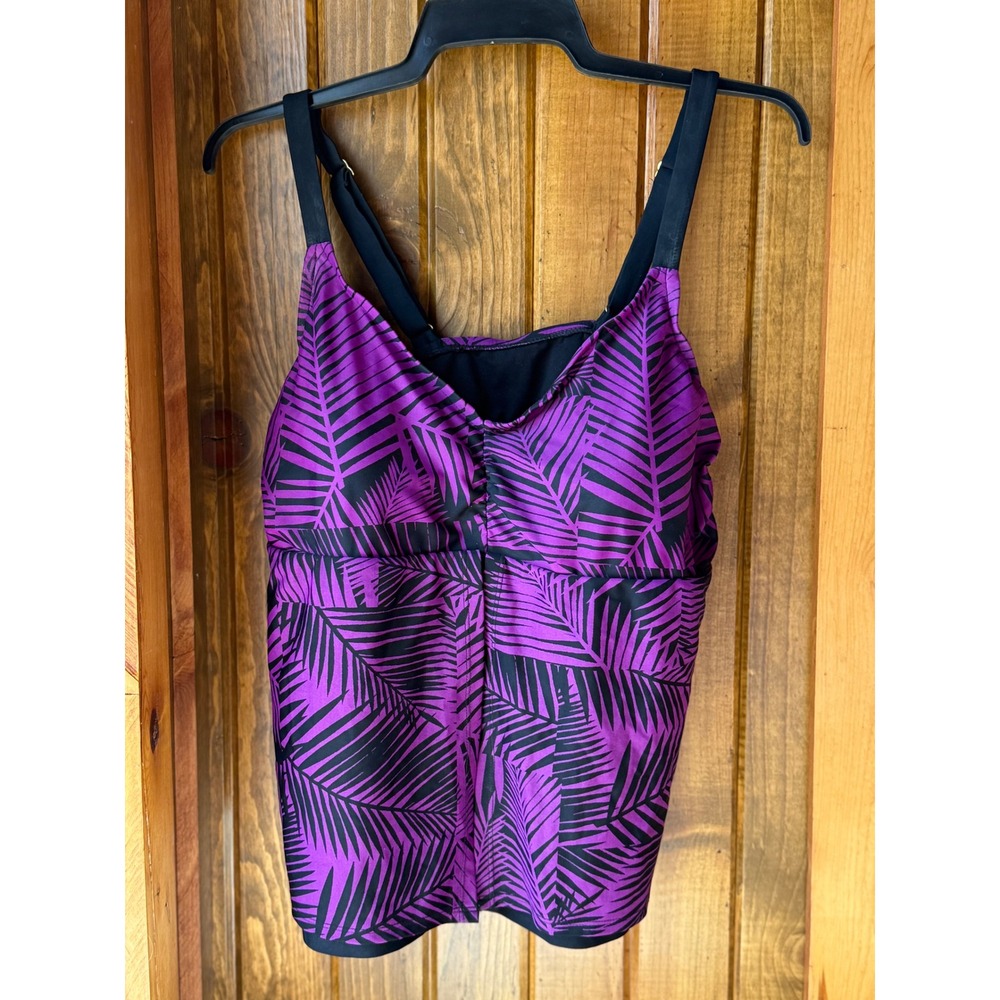Ava & Viv Womens 18W Purple Tropical Palm Leaf Tankini Swim Top AdjustableStraps
